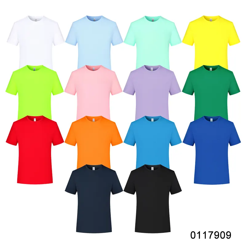oemtshirts.com high quality ready made 100%polyester 125gsm round neck shortsleeve regular fit grid blank t-shirt wholesale