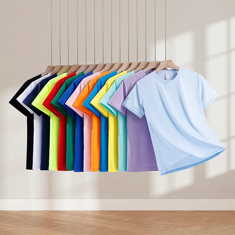 oemtshirts.com high quality ready made 100%polyester 125gsm round neck shortsleeve regular fit grid blank t-shirt wholesale