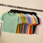 oemtshirts.com high quality ready made 100%polyester 180gsm round neck shortsleeve regular fit blank crop t-shirt wholesale