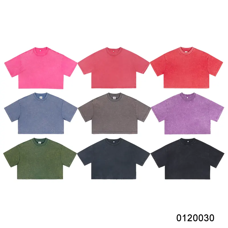 oemtshirts.com high quality ready made 100%cotton 230gsm round neck shortsleeve oversized style crop top blank whashed t-shirt wholesale