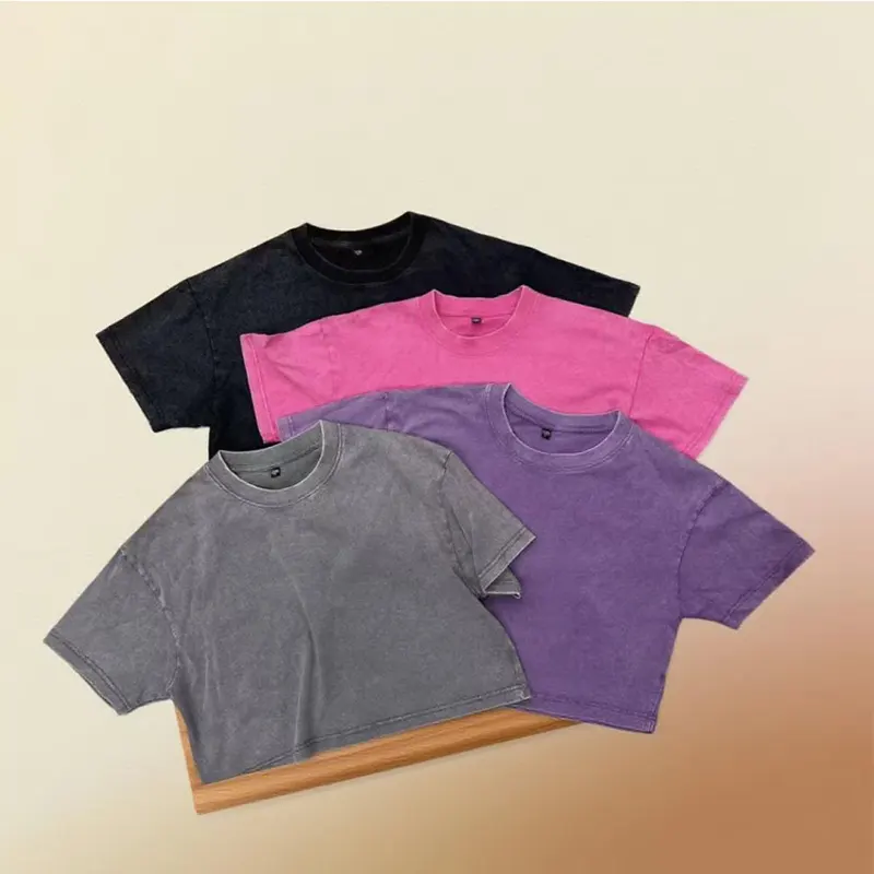 oemtshirts.com high quality ready made 100%cotton 230gsm round neck shortsleeve oversized style crop top blank whashed t-shirt wholesale