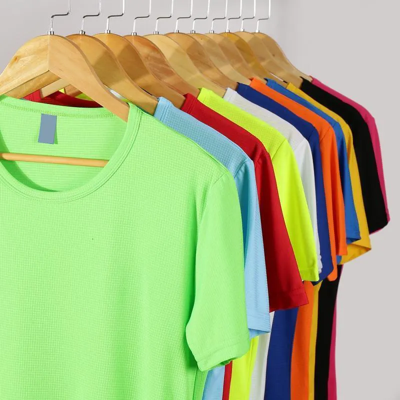 oemtshirts.com high quality ready made 100%polyester 140gsm dry-fit round neck shortsleeve regular fit blank check pattern t-shirt wholesale