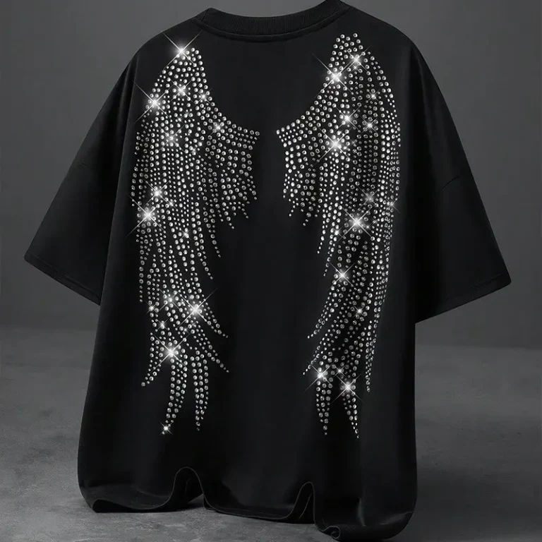 Heat-set rhinestone embellishment sparkling on a garment