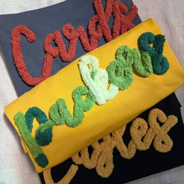 Terry chenille looped embroidery on a hoodie