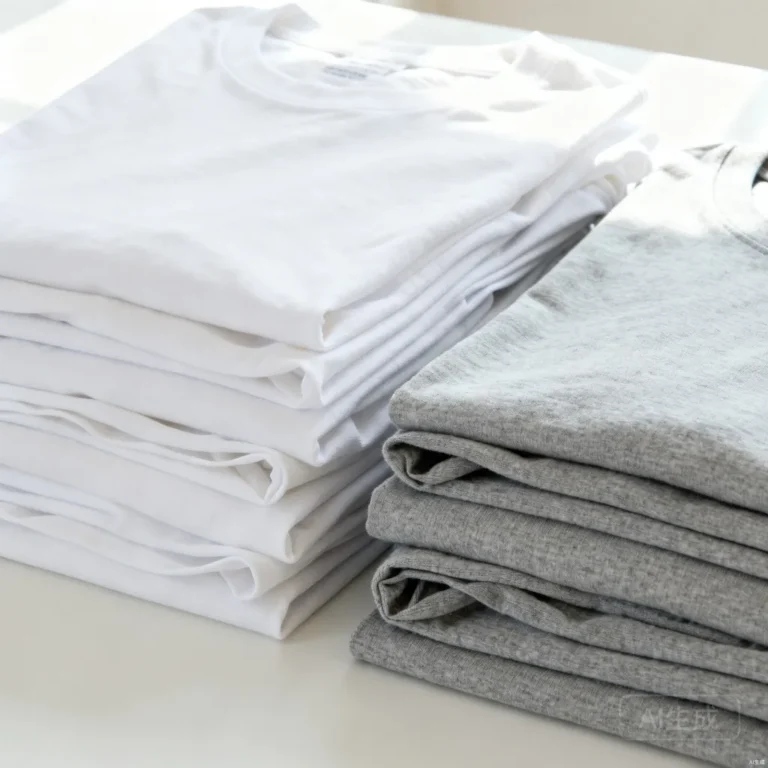 Lightweight and midweight blank t-shirts folded and stacked for comparison