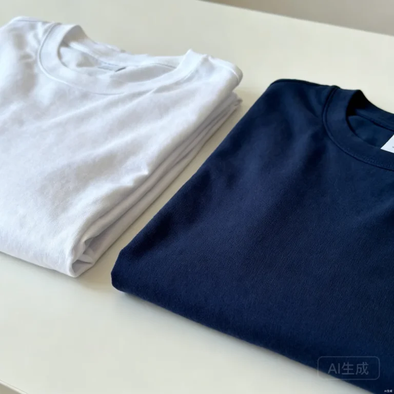 Two folded t-shirts comparing 200 GSM midweight and 240 GSM heavyweight fabric