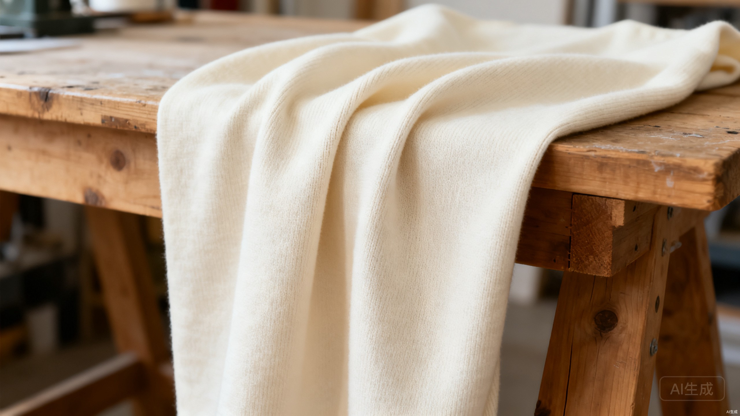 Interlock knit fabric draped on a workbench showing smooth both sides