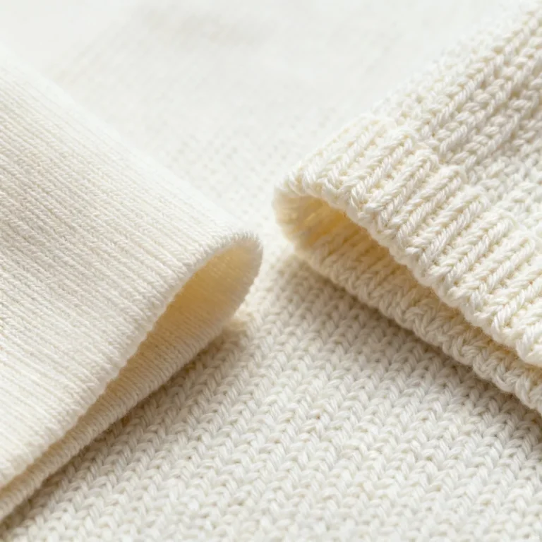Close-up comparing smooth ring-spun cotton knit with coarser regular cotton fabric